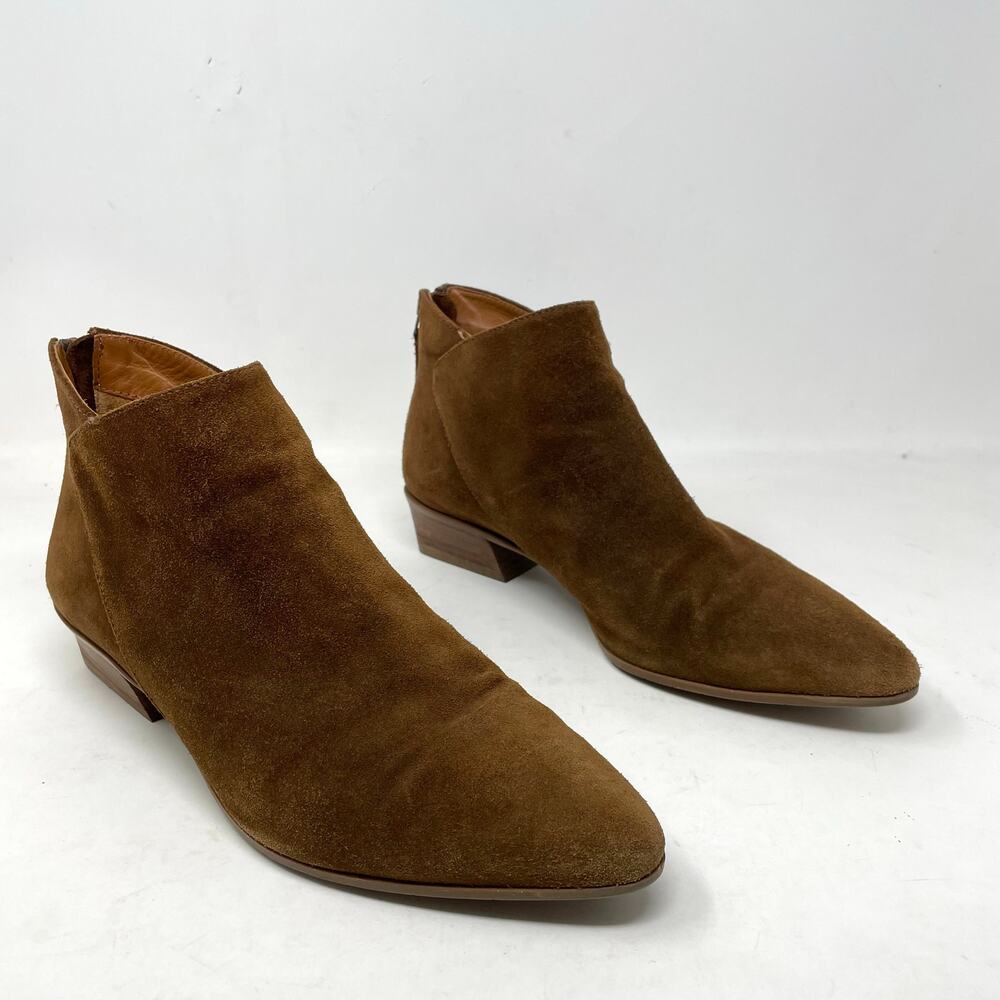 Aquatalia Faustine Brown Suede Pointed Ankle Bootie Boots Back Zip womens 7